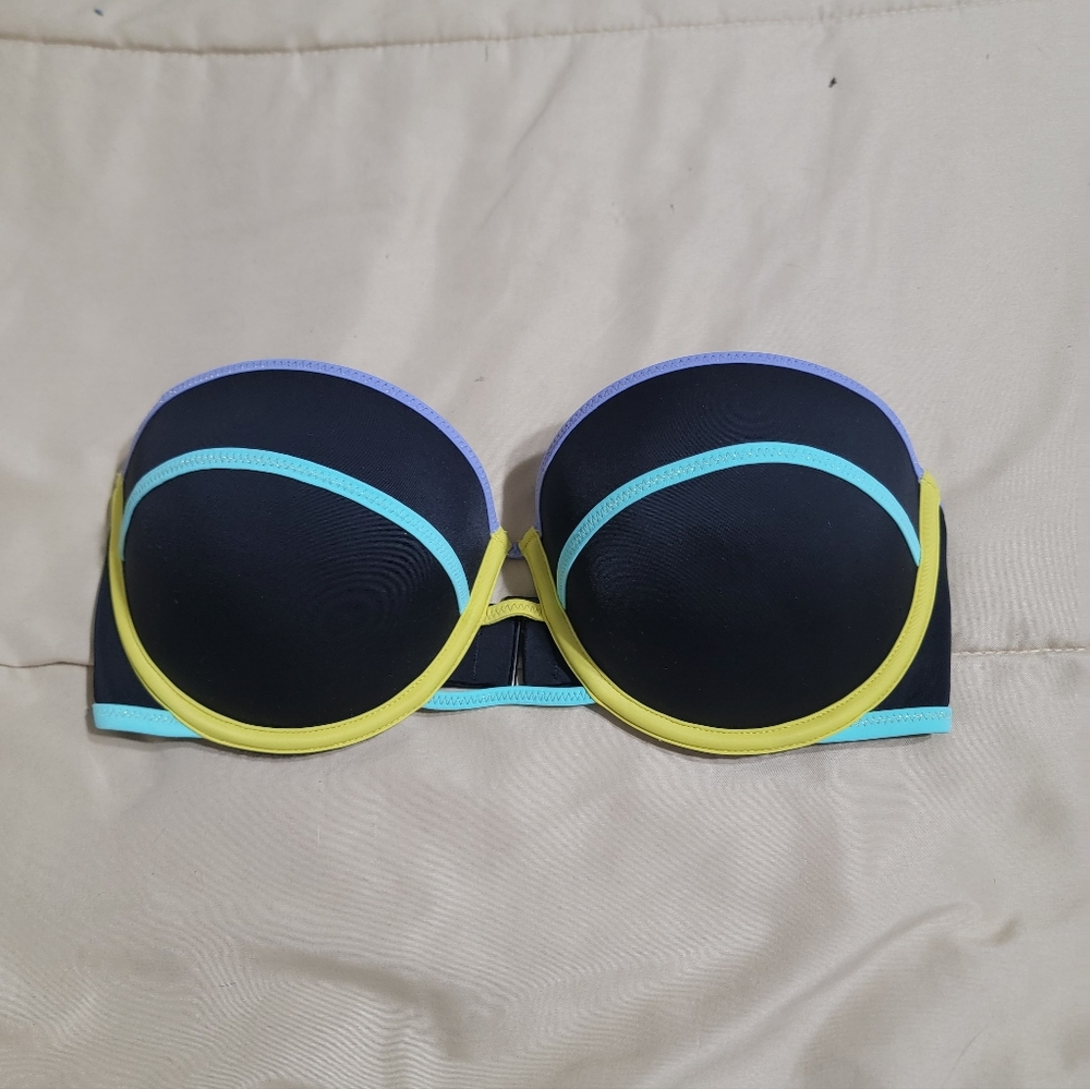 Victoria's Secret Flirt Neon & Black Bandeau Bikini Top - Size 32 DD